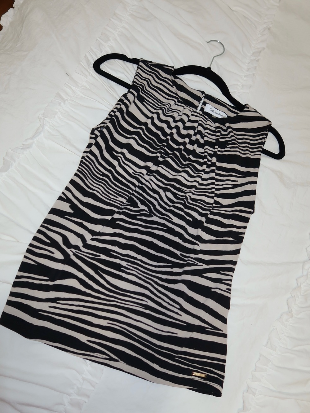 Calvin Klein Black and Cream Zebra-Stripe Sleeveless Camisole